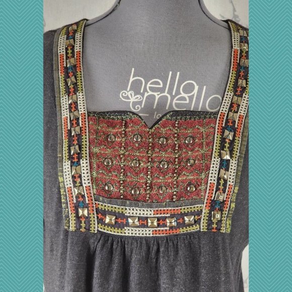 R Derhy Wool Blend Bohemian Ethnic Square Neck Embroidered Top - Picture 2 of 6